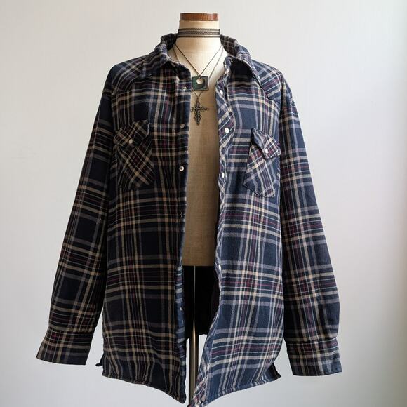 Vintage Wrangler Flannel Jacket Plaid Thermal Shacket Grunge Gorpcore Coat Large - Picture 3 of 13